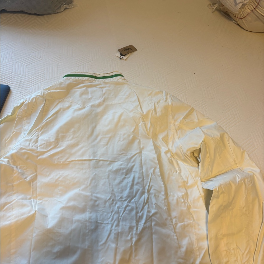 White Shirt with Green Trim